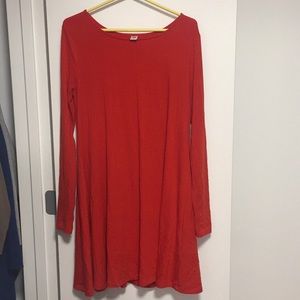 Orange Long-sleeve Swing Dress